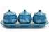 طقم أوعية صغيرة من الدانتيل بنقشة زهور مع غطاء وصينية مكون من اربع قطع لون أزرق