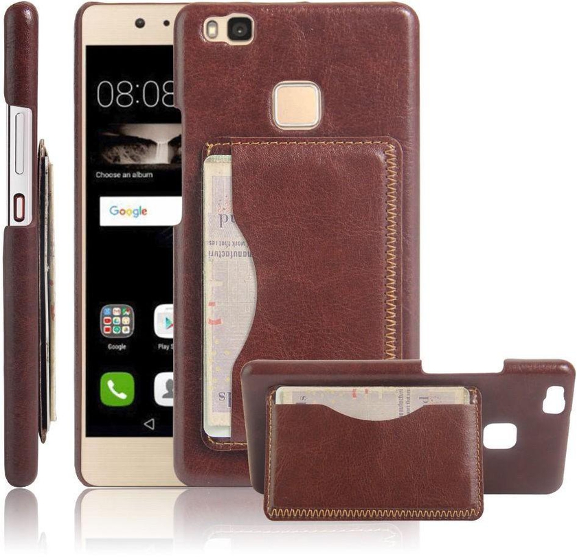 For Huawei P9 Lite - Kickstand Leather Coated PC Cover - Brown