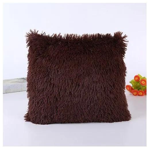 1PC Chocolate Brown Fluffy Throw Pillow Cover - 18'' x 18''