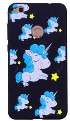 Blue Unicorn Phone Case for Huawei P9 lite 2017 Fashion Cartoon Relief Soft Silicone TPU Cover Cases Protection - Black