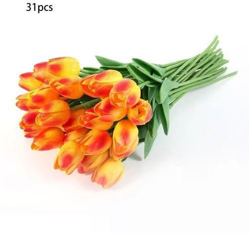 Generic 31pcs/set PU Artificial Simulation Flowers Wedding Decoration Tulip Flowers Orange