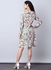 Floral Printed Ruffle Detail Knee Length Dress AOP White