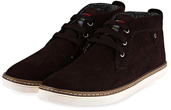 Fashion Men Casual Suede Lace-Up Shoes - Deep Brown