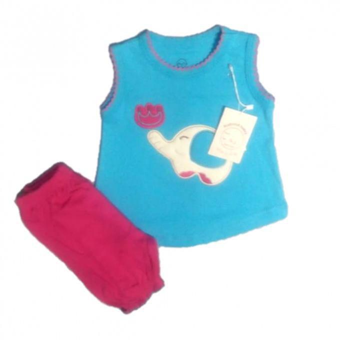 Baby Girl Pajama, Size 0-9 Months, Turquoise/fuchsia, Model Elephant