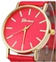 Fashion Women Quartz Watch Checks Leather Band Round Dial (Red)