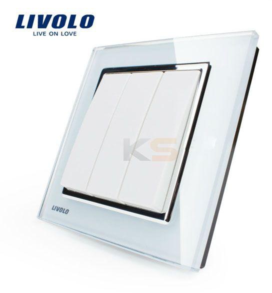 LIVOLO VL-W2K3-12 White Crystal Glass K-Pad Wall Light Switch 3G1W