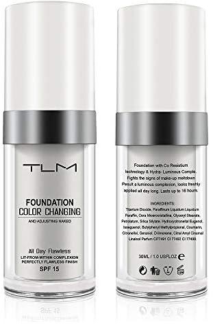 TLM Colour Changing Foundation, Flawless Color Changing Foundation Makeup Base Moisturizing Liquid Foundation for Women Girls SPF15, Sunscreen, Non-greasy, Non-marking, Long lasting(2Pack)