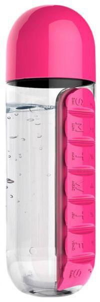 Water Bottle with Pills Organizer, Pink - 600 ml
