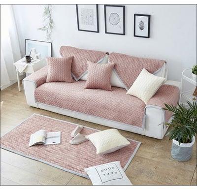 Anti-Skidding Cushion Simple Home Linen Sofa Slipcover Pink 90x240cm