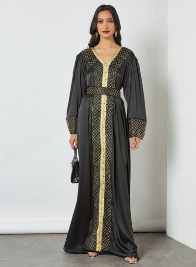Embellished Long Sleeves Moroccan Kaftan Black/Gold