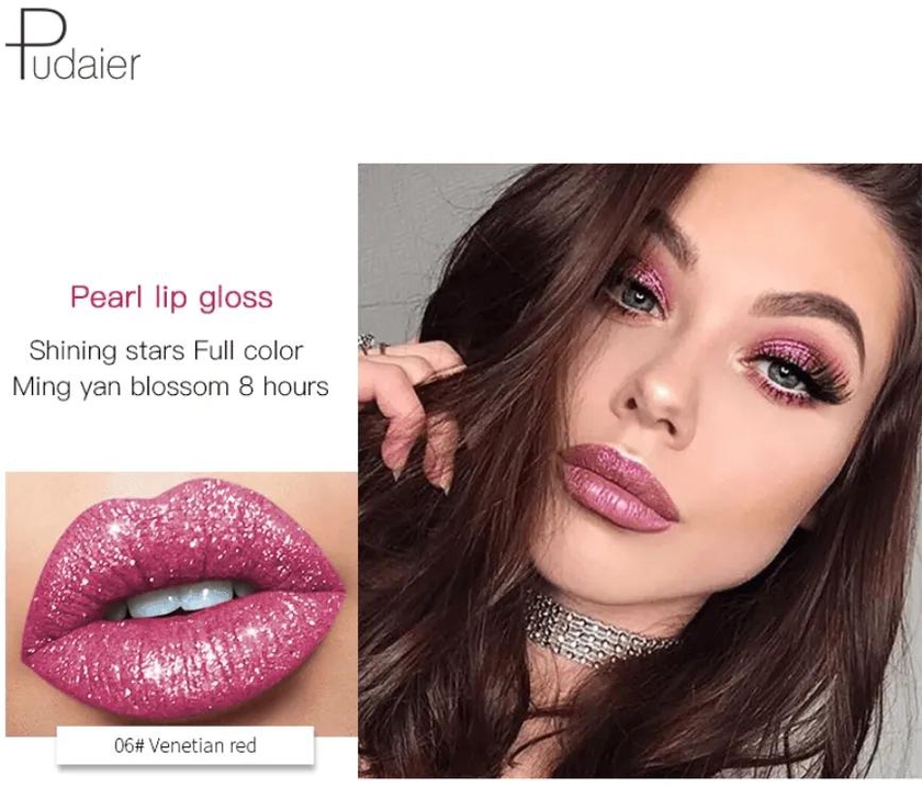 Pudaier 3D Glitter Lipstick Waterproof Professional Makeup Lip Glaze for Make Up Tint Lip Gloss