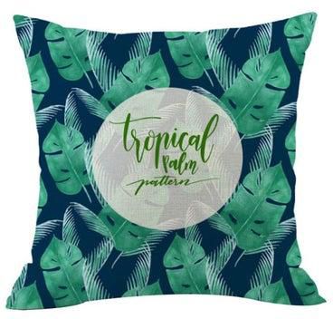 Tropical Palm Printed Cushion Cover Green/Blue 45x45cm