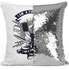 Fire Starter Themed Sequin Decorative Throw Pillow White/Silver/Black 40x40cm