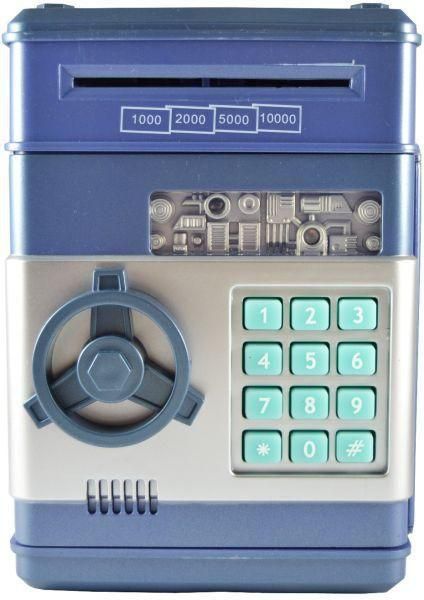Mini Electronic Coins and Bills Vault with Voice Command - Blue