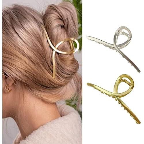 Hair Claw Clip, Gold Hair Claw, Shark Hair Claw, Hair Clip Metal Hair Clip, Large Hair Accessories for Women and Girls (2PCS)