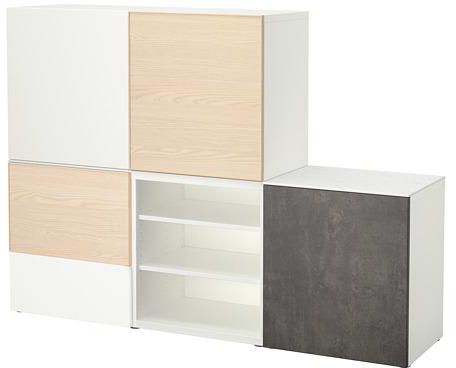 BESTÅ Storage combination w doors/drawers, white Kallviken, Inviken ash veneer