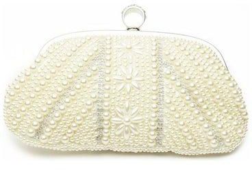 Soft Clutch Purse With Pearl Stonework White