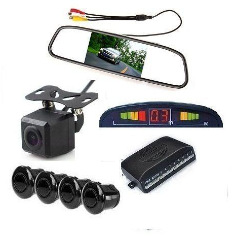 CAR SECURITY - BLACK COLOR SENSOR, CAMERA, LED DISTANCE INDICATOR AND LCD MIRROR MONITOR