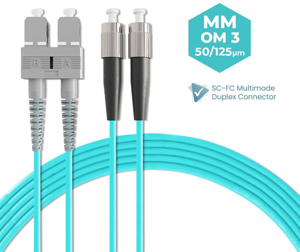 SC-FC 50/125 OM3 Multimode Duplex Fiber Optic Patch Cable 3M 5M 10M