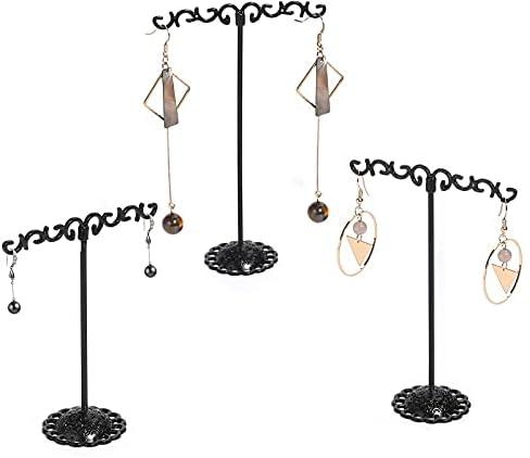 [Set of 3] Lolalet T-Bar Earring Display Stand, Multi Hooks Black Metal T-Shape Ear Studs Holder Showcase Displays Rack, Jewelry Photography Props for Show Online Stores Retail Store Boutiques Photos