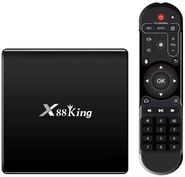 طقم جهاز التلفزيون X88 كينج لفك التشفير يعمل بنظام التشغيل أندرويد 9.0 ومزود بجهاز للتحكم عن بعد V6907EU-1 أسود