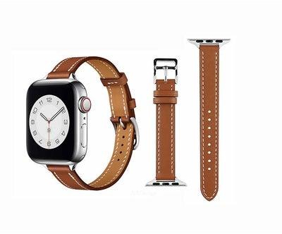 Slim Genuine Leather Replacement Band for Apple Watch Series 6/SE/5/4/3/2/1 40/38mm Brown