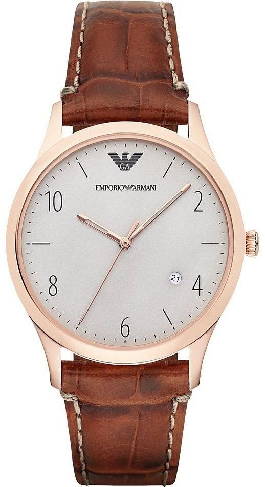 Emporio Armani Classic Men's Grey Dial Leather Band Watch - AR1866