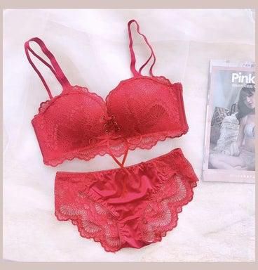 Women's Comfy Solid Colour Lace Bra and Panty Set Red