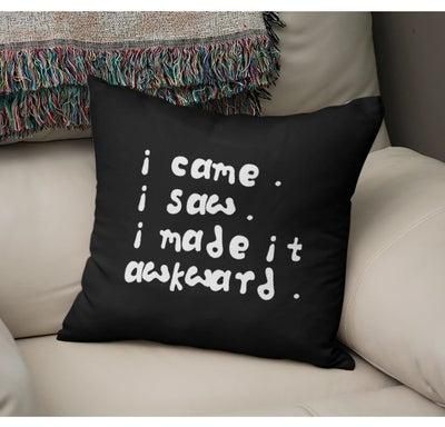 I Came I Saw Quote Printed Decorative Pillow Black/Pearl White 16x16inch