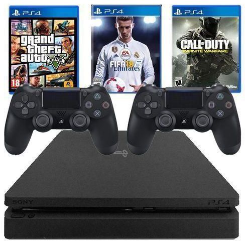 Sony PS4 Slim 500GB Console + GTA 5 CDs Game +Fifa18 + CALL Of DUTY CDs + Extra Pad