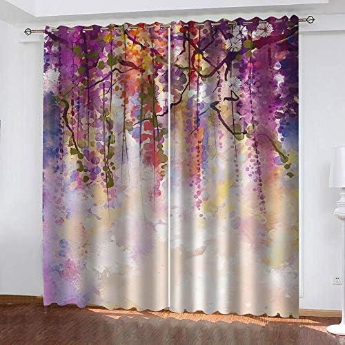 LTBDWOSU® Blackout Curtains For Girls Bedroom Color Hand Painted Flowers 220(W)X215(H)Cm-Printed Curtains Pencil Pleat Polyester 100% Microfiber - For Kids Kitchens, Living Room And Bedrooms