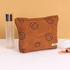 Smiley Face Makeup Bag Cosmetic Bag for Women,Large Capacity Canvas Makeup Bags Travel Toiletry Bag Accessories Organizer,Brown