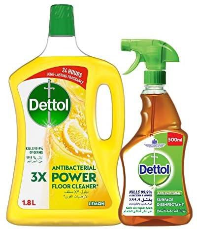 Dettol Original Anti-Bacterial Surface Disinfectant Liquid Trigger 500ML + Dettol Lemon Antibacterial Power Floor Cleaner 1.8L