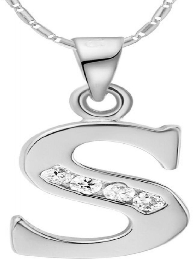 S Letter Platinum Plated Necklace with Austrian crystals
