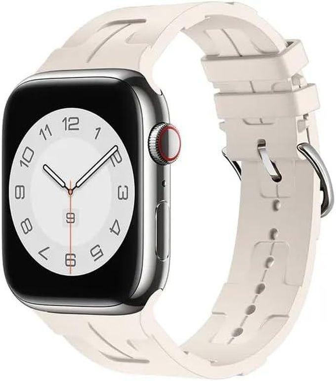 سوار سيليكون متوافق مع ساعة Apple، حزام مطاطي لسلسلة iWatch 9 8 7 6 5 3 SE، Ultra2، 49 مم، 45 مم، 44 مم، 42 مم (أبيض فاتح)