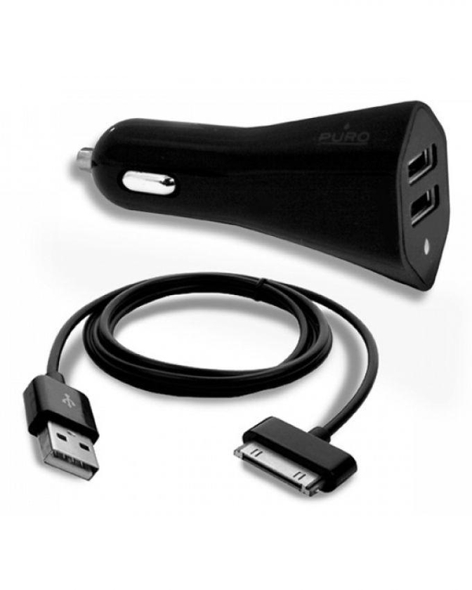 Puro 2 USB Port Car Charger with Samsung Galaxy Tab 2.1a Sync & Charge Cable - Black
