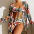 Women's 3 Piece Swimsuit Floral Print Halter Bikini Set with Kimono Cover Up