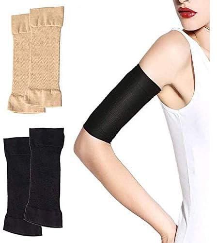 Starthi 2 Pairs Arm Slimming Shaper Arm Compression Sleeve Women Arm Compression Wrap Sleeve Helps Tone Shape Upper Arms Sleeve for Beauty Women (Black & Flesh Color)