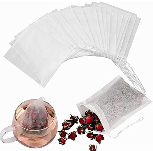 Fresh Tea Filter bags, safe and natural material, disposable tea infuser, empty tea bag with drawstring for loose leaf tea, set of 100（3.15 x 3.94 inch ）
