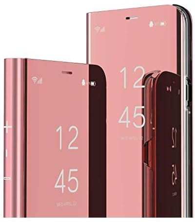 LEMAXELERS Oppo A53 2020 Case Oppo A53 2020 Cover,Glitter Mirror Makeup PU Leather Slim Clear View Stand Flip Wallet Bright Kickstand Full Body Protective Case for Oppo A53 2020,Mirror PU Rose