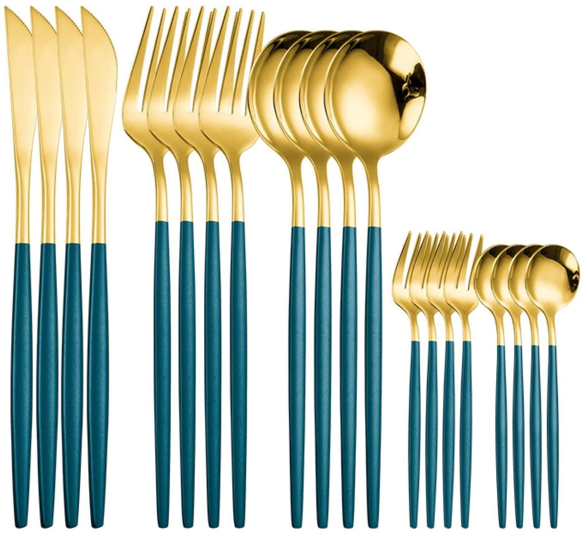 Get Stainless steel cutlery set, 30 pieces - Green Gold with best offers | Raneen.com