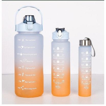 3in1 Water Bottle Straw Leak Proof With Time Maker - 2000ml - 900ml - 300ml Reuseable Cups