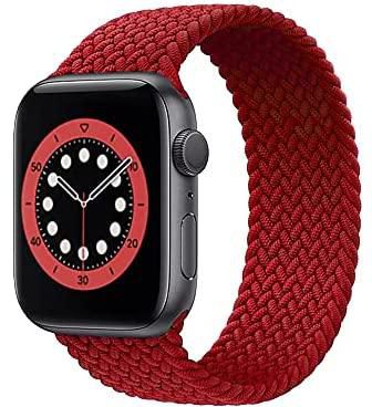 Braided Solo Loop Watch Band Compatible for Apple Watch Series 1/2/3/4/5/6/SE/7 with 44mm 42mm & 45mm For the New Watch 7 series. Elastic Nylon Straps (Crimson Red - Medium 140mm)