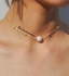 RA accessories Women's Golden Chain With Off-White Pearl - Elegant Shape