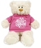 Caravaan - Soft Toy Teddy Cream with Happy Birthday on Pink Hoodie Size 38cm