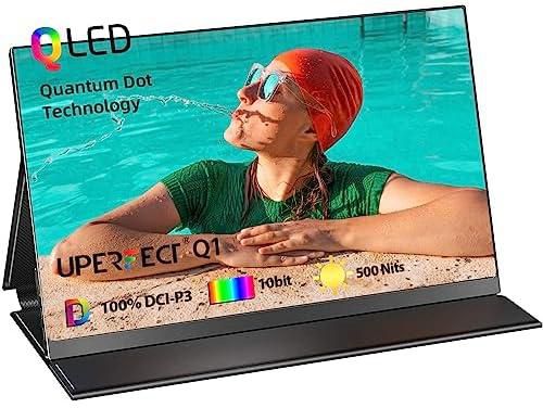 UPERFECT QLED Portable Monitor, 15.6 100% DCI-P3 10 Bit 500 Nits Brightness Q1 Portable Display, FHD 1920x1080 Ultra-Wide Extended Screen, Frameless Ultra-Slim 1.23lb Lightweight and Travel Friendly