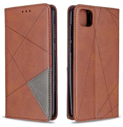HuHa Case Cover Compatible For Huawei Y5P / Honor 9S Rhombus Texture Horizontal Flip Magnetic Leather Case with Holder & Card Slots & Wallet Brown
