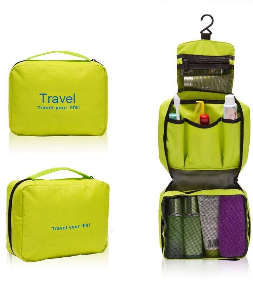 حقيبة عملية جدا ومنظمة لأدوات التجميل والإستحمام وغيرهم أثناء السفر لون أخضر
