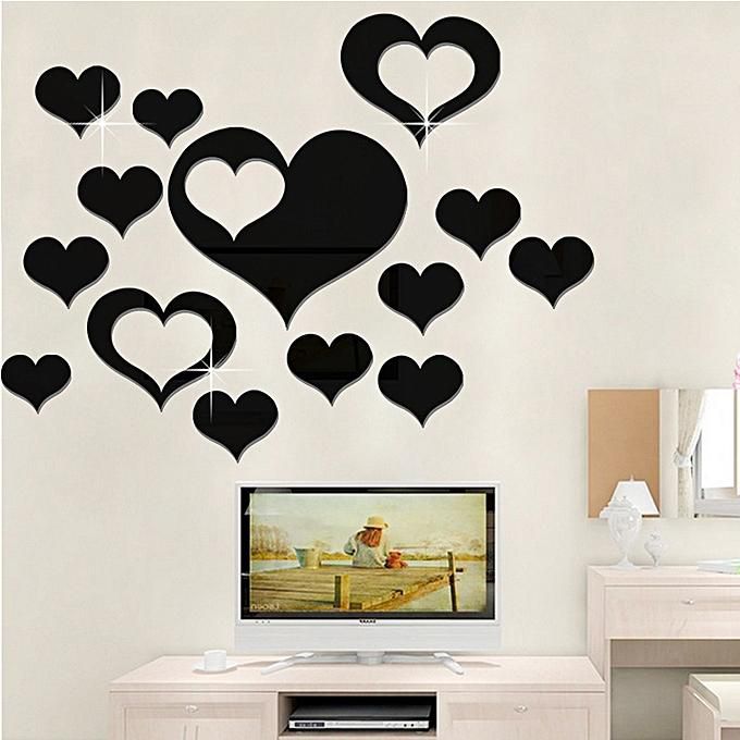 5 In 1 Love Shape Mirror Art Decor Wall Stickers Living Room Decoration Sets Black From Jumia Kenya Yaoota - Wall Decor Sets For Living Room