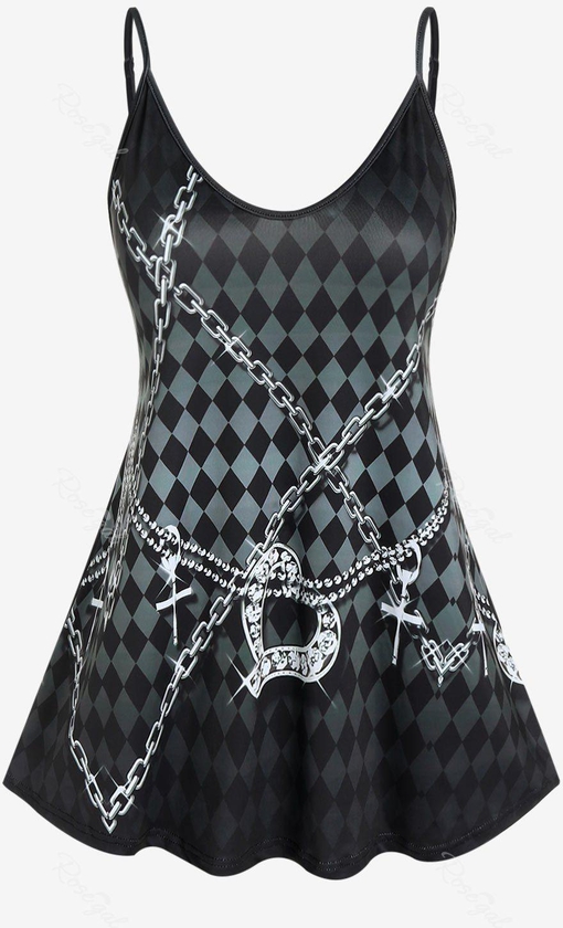 Plus Size 3D Checkerboard Chains Printed Tank Top - 5xl